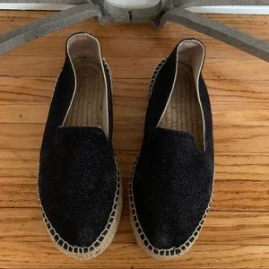MANEBI Leather Black Glitter Platform Espadrille
